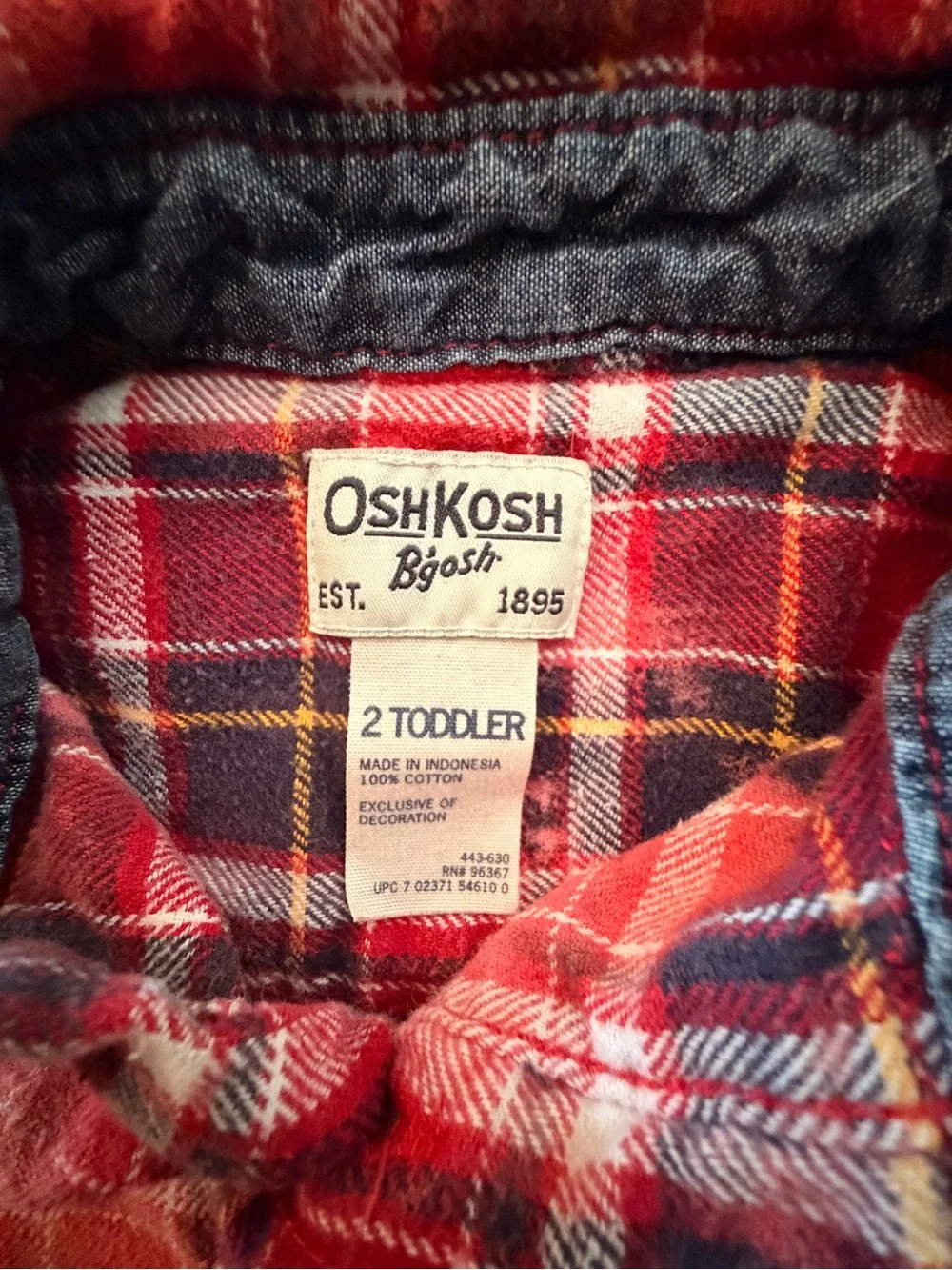 OshKosh B’gosh Toddler 2T Red Plaid Button Up Shirt Bleach Distressed